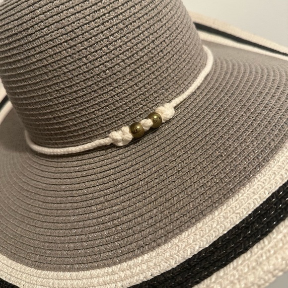 Magid hats grey black and cream with rim  straw hat beaded rope trim summer - Picture 2 of 4